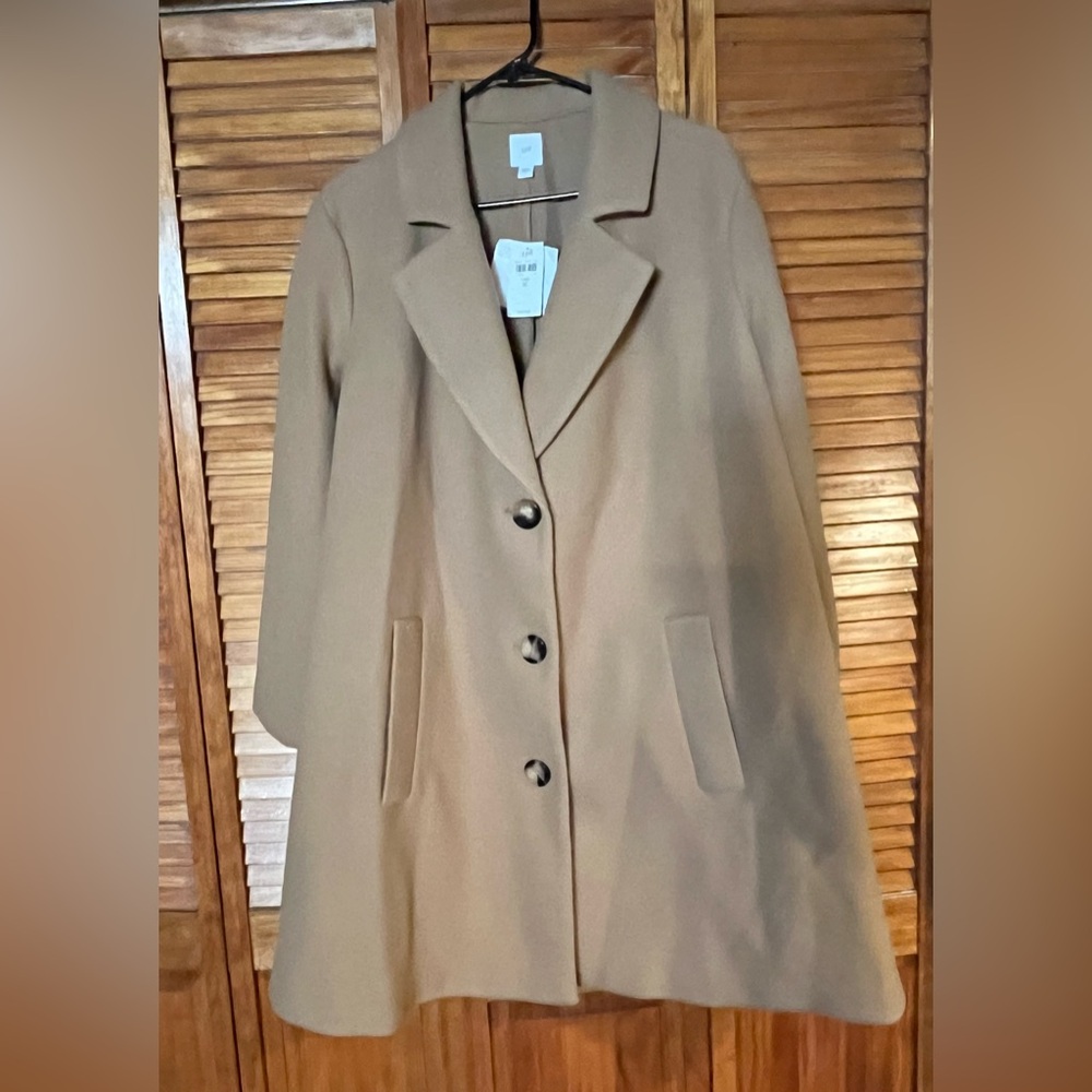 NWT J Jill Pleated Back Camel Trench Overcoat Peacoat Womens Size XL $249 MSRP
